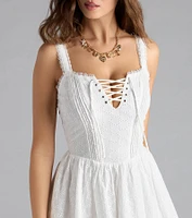 Sweetest Style Lace-Up Eyelet Skater Dress