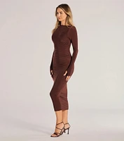 Sleek Vibes Long Sleeve Ruched Midi Dress