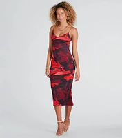 Stunning One V-Neck Abstract Midi Dress