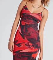 Stunning One V-Neck Abstract Midi Dress