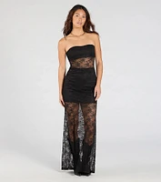 Steal The Show Strapless Lace Maxi Dress