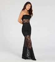 Steal The Show Strapless Lace Maxi Dress