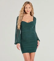 Alluring Shine Rhinestone Mesh Long Sleeve Mini Dress