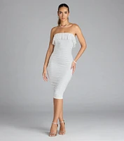 Effortless Beauty Strapless Ruffled Lace Midi Dress