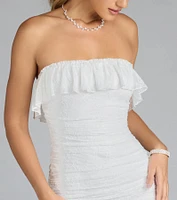 Effortless Beauty Strapless Ruffled Lace Midi Dress
