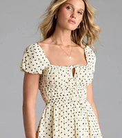 Dearest Charm Bow Print Skater Dress