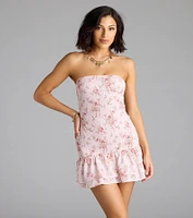 Speechless Strapless Floral Ruffle Mini Dress