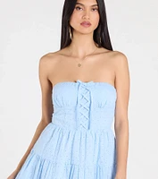 Caught Your Eye Strapless Lace-Up Skater Dress