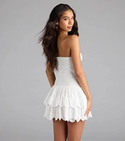 Always Sunny Strapless Ruffle Eyelet Mini Dress