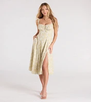 Pretty Day Corset Floral Midi Dress With Pockets