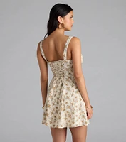 Sweetly Femme Floral Corset Lace-Up Mini Dress