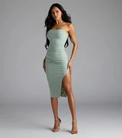 Ignite The Charm Strapless Slit Midi Dress
