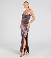 Major Energy Strapless Floral Mesh Maxi Dress