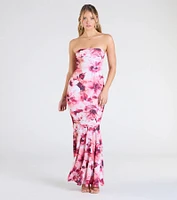 Ready To Bloom Strapless Lace-Up Floral Maxi Dress