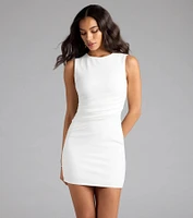 Chic Day Crew Neck Bodycon Crepe Mini Dress