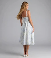 Charmed Sweetness Lace-Up Floral Chiffon Midi Dress