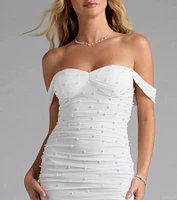Classy Perfection Off-The-Shoulder Pearl Midi Dress