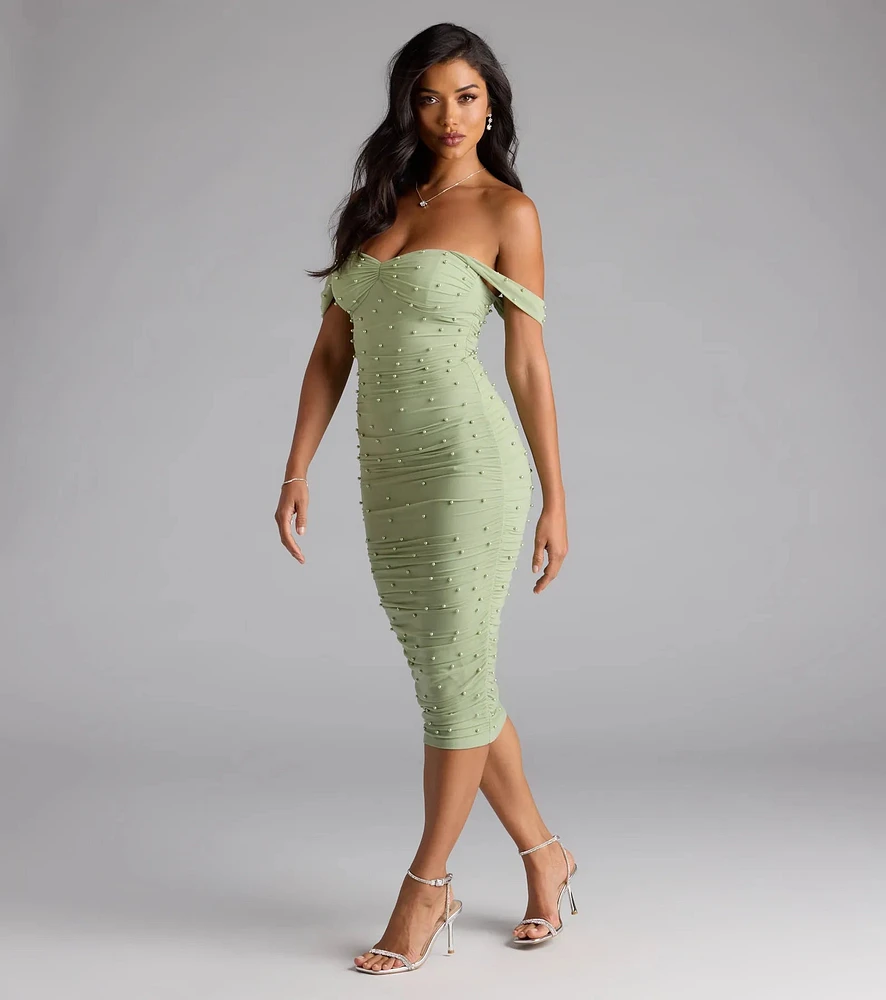 Pearl Babe Off-The-Shoulder Midi Dress