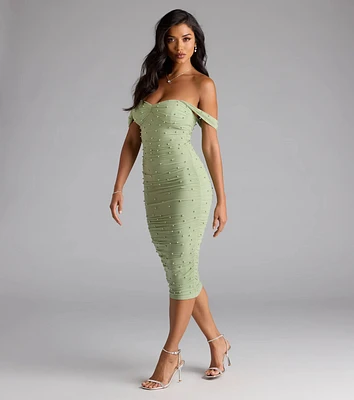 Pearl Babe Off-The-Shoulder Midi Dress