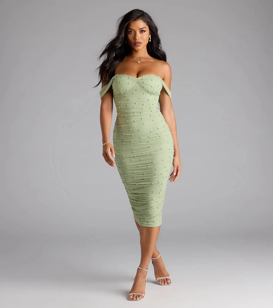 Pearl Babe Off-The-Shoulder Midi Dress