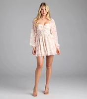 Elevated Outing Floral Long Sleeve Chiffon Skater Dress
