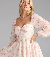 Elevated Outing Floral Long Sleeve Chiffon Skater Dress