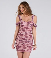 Stylish Blooms Floral Mesh Cold-Shoulder Mini Dress