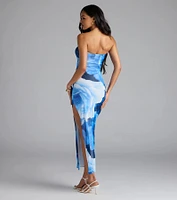 Grandeur Blooms Strapless Slit Floral Maxi Dress