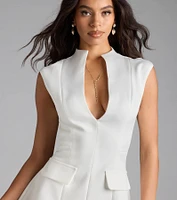 Chic Status Plunge V-Neck Crepe Mini Dress