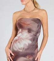 Make Your Debut Strapless Abstract Mesh Maxi Dress