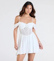 Sheer Fave Chiffon Cold-Shoulder Corset Skater Dress