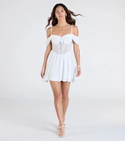 Sheer Fave Chiffon Cold-Shoulder Corset Skater Dress
