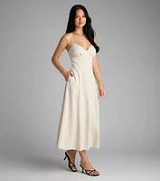 Chic Twist Tie-Back Striped Midi Dress