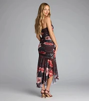 Golden Hour Tropical Floral Mesh Midi Dress