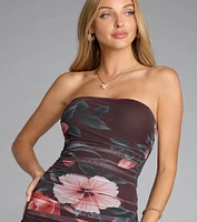 Golden Hour Tropical Floral Mesh Midi Dress