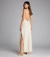 Coastal Chic Linen Halter Maxi Dress