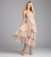 Breezy As Can Be Strapless Ruffled Midi Dress