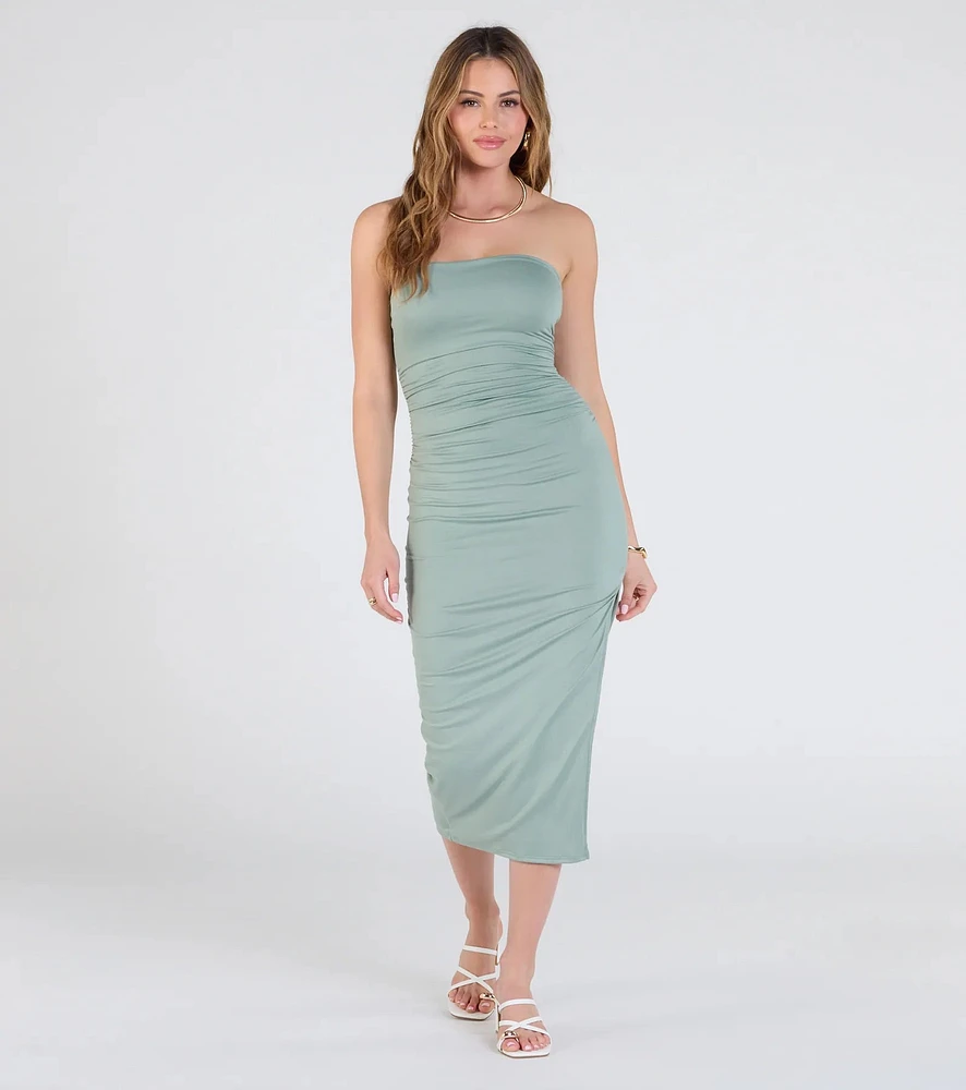 Casually Sultry Strapless Bodycon Midi Dress