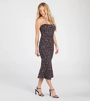 Sweetest Soul Strapless Floral Flare Midi Dress