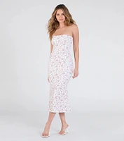 Sunday Soiree Strapless Floral Midi Dress