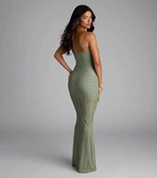 Wanting More Strapless Lace Knit Maxi Dress