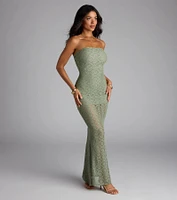 Wanting More Strapless Lace Knit Maxi Dress