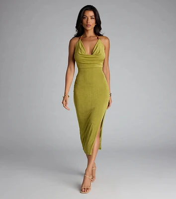 Chic Paradise Halter Open Back Slit Midi Dress