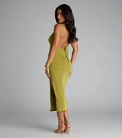 Chic Paradise Halter Open Back Slit Midi Dress