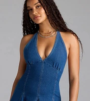 Best For Last Halter A-Line Denim Mini Dress