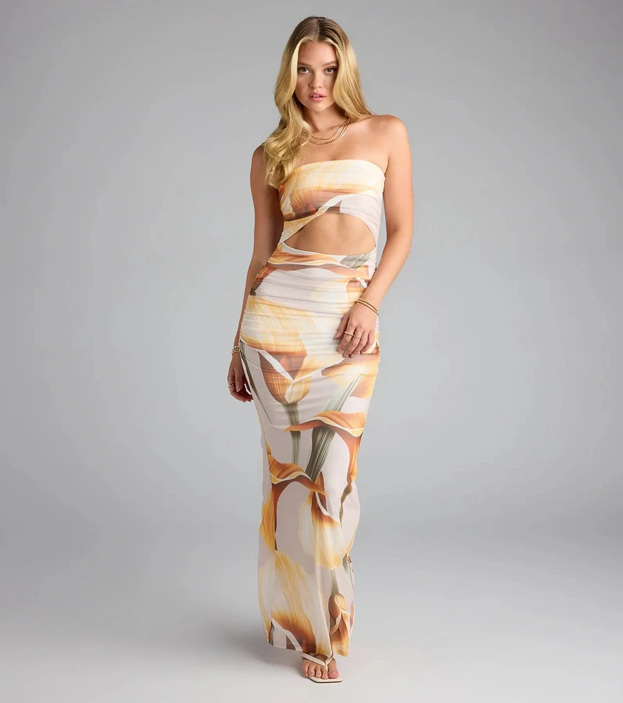 Floral Fantasy Strapless Cutout Maxi Dress
