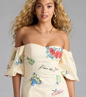 Sent A Postcard Lace-Up Print Mini Dress