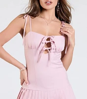 Simply Cute Tie-Front Pleated Mini Dress