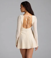 Dreamy Boho Bell Sleeve Knit Mini Dress