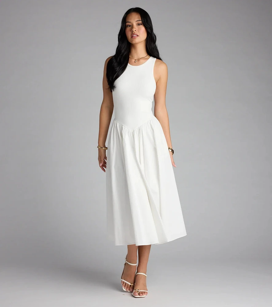 Romantic Sunny Days Crew Neck Poplin Midi Dress